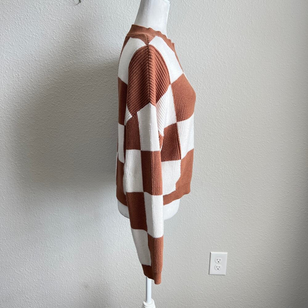 MNG Mango Checkered Pullover Knit Sweater Women's L Brown Off White - Picture 6 of 7